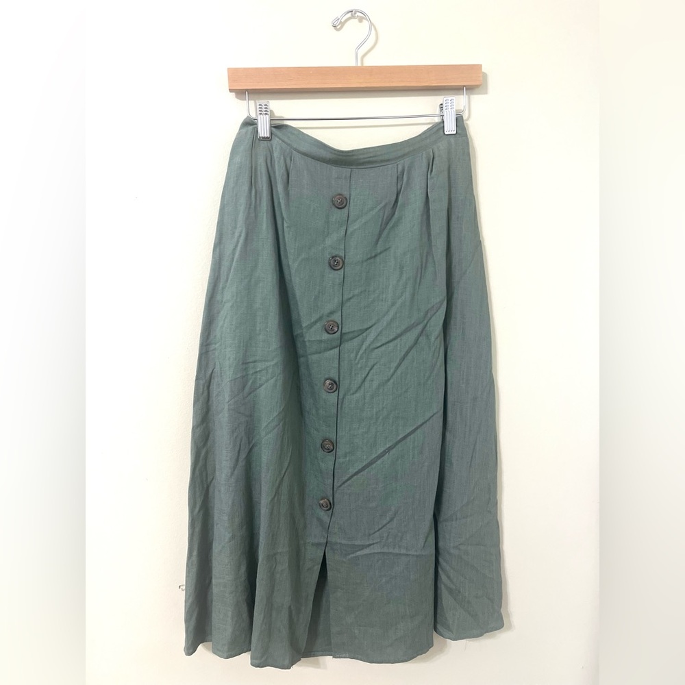Olive Green Boutique Midi Button Skirt